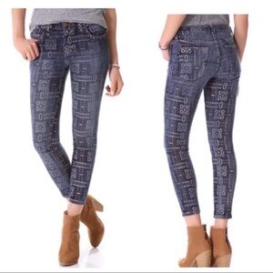 Current/Elliot Stiletto Tribal Aztec Skinny Ankle Cropped Jeans Size 28